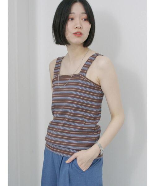 Samansa Mos2 blue（サマンサモスモスブルー）の「マルチボーダータンク（Tシャツ/カットソー・レディース・ブラック/ブラウン/ネイビー・F）」の16枚目の写真