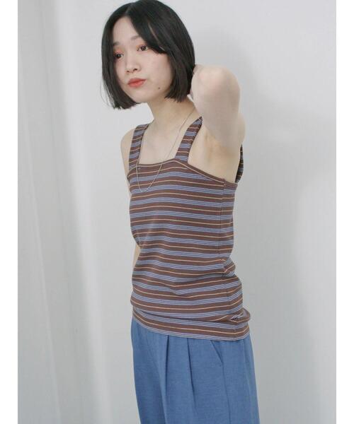 Samansa Mos2 blue（サマンサモスモスブルー）の「マルチボーダータンク（Tシャツ/カットソー・レディース・ブラック/ブラウン/ネイビー・F）」の17枚目の写真