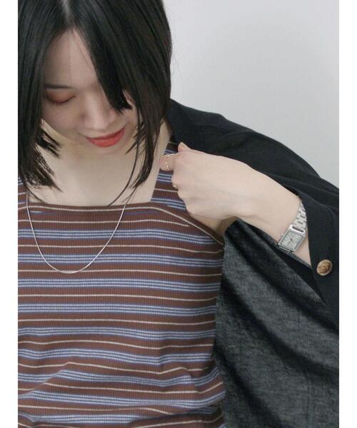 Samansa Mos2 blue（サマンサモスモスブルー）の「マルチボーダータンク（Tシャツ/カットソー・レディース・ブラック/ブラウン/ネイビー・F）」の18枚目の写真