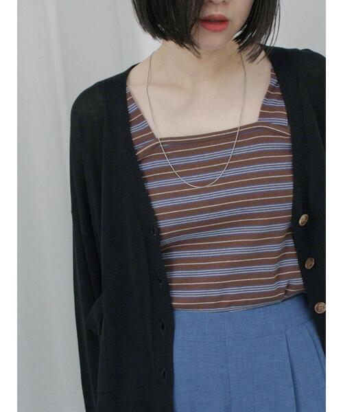 Samansa Mos2 blue（サマンサモスモスブルー）の「マルチボーダータンク（Tシャツ/カットソー・レディース・ブラック/ブラウン/ネイビー・F）」の19枚目の写真