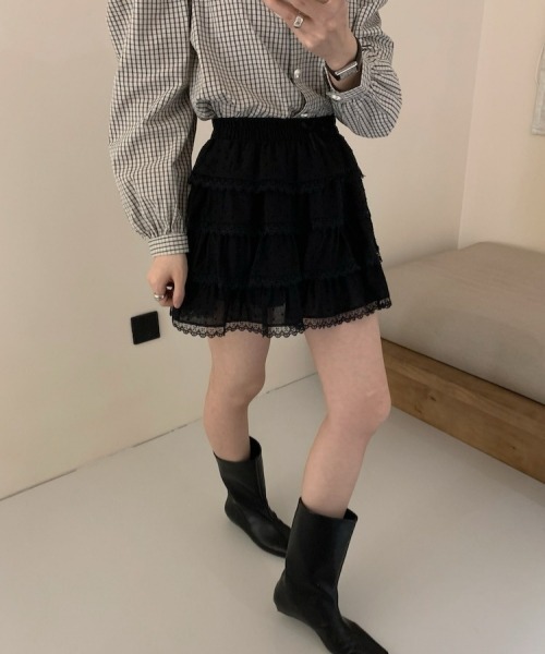 gossip!ロサンゼルス(ゴシップロサンゼルス)の「レトロガーリー レースフリルティアードミニスカート(スカート・レディース・ホワイト/ブラック・FREE)」の11枚目の写真