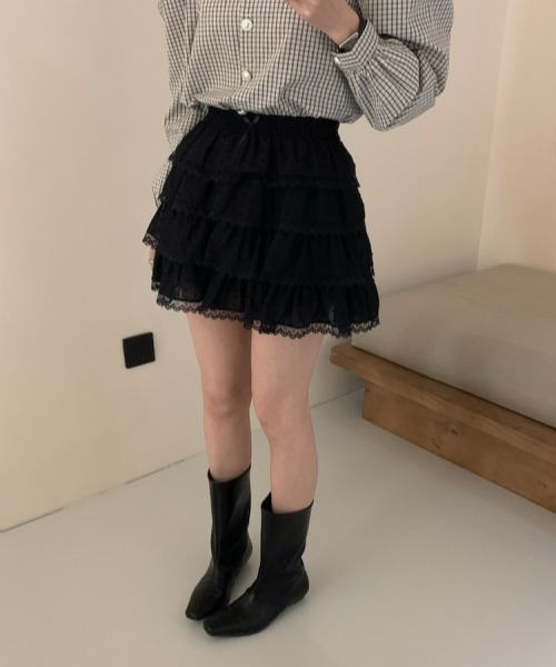 gossip!ロサンゼルス(ゴシップロサンゼルス)の「レトロガーリー レースフリルティアードミニスカート(スカート・レディース・ホワイト/ブラック・FREE)」の14枚目の写真