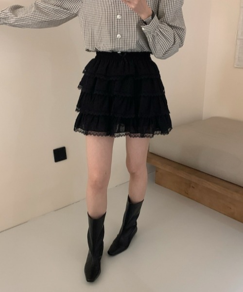 gossip!ロサンゼルス(ゴシップロサンゼルス)の「レトロガーリー レースフリルティアードミニスカート(スカート・レディース・ホワイト/ブラック・FREE)」の15枚目の写真