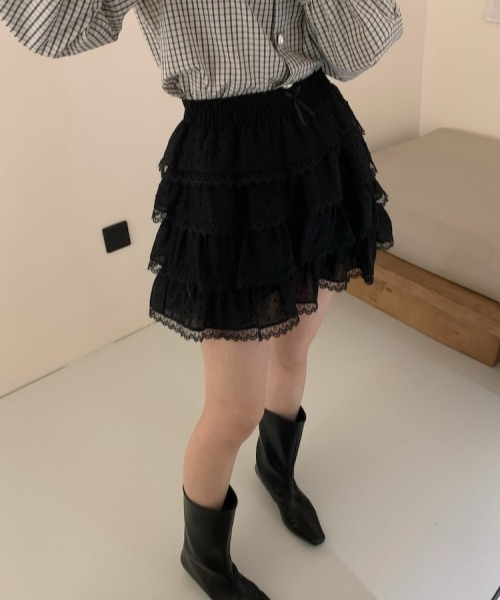 gossip!ロサンゼルス(ゴシップロサンゼルス)の「レトロガーリー レースフリルティアードミニスカート(スカート・レディース・ホワイト/ブラック・FREE)」の16枚目の写真