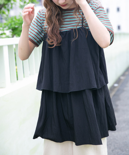 ITEMS URBANRESEARCH（アイテムズ アーバンリサーチ）の「チュニックレイヤードキャミソール（チュニック・レディース・ベージュ/ブラック・FREE）」の6枚目の写真