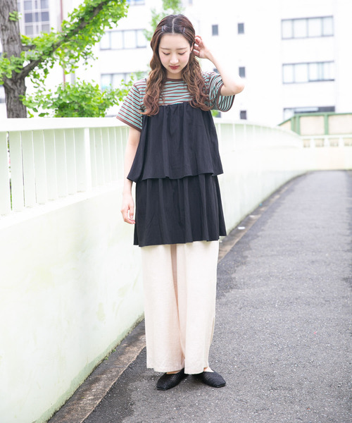 ITEMS URBANRESEARCH（アイテムズ アーバンリサーチ）の「チュニックレイヤードキャミソール（チュニック・レディース・ベージュ/ブラック・FREE）」の9枚目の写真