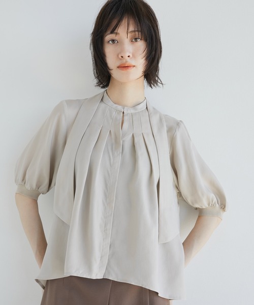 MWtokyo(エムタブリュー) ハーフスリーブビジューブラウス MWtokyo(エムタブリュー) ハーフスリーブビジューブラウス