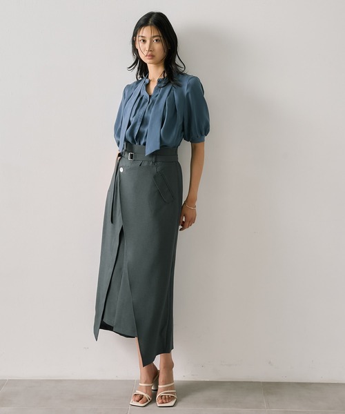 UNITED TOKYO(ユナイテッドトウキョウ)の「キュプラタックハーフスリーブブラウス|ウォッシャブル/オケージョン/オフィスカジュアル/春服(シャツ/ブラウス・レディース・ベージュ/オリーブ/ブルー/ブラウン/グリーン・FREE)」の14枚目の写真