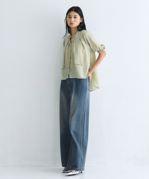 キュプラタックハーフスリーブブラウス｜ウォッシャブル/オケージョン