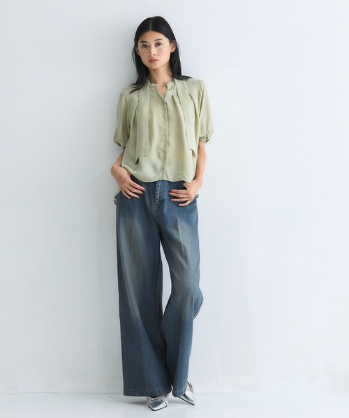 キュプラタックハーフスリーブブラウス｜ウォッシャブル/オケージョン