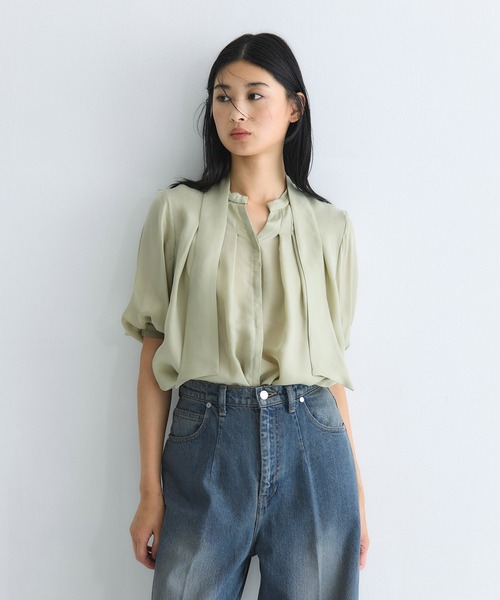 キュプラタックハーフスリーブブラウス｜ウォッシャブル/オケージョン