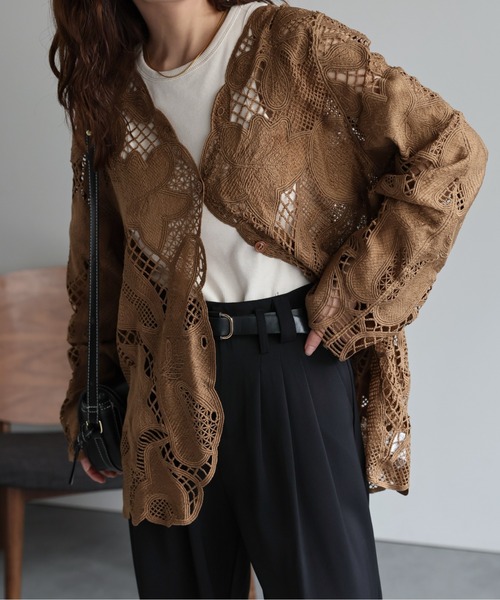 ap retro(アプレトロ)の「レースシアーカーディガン / レースブラウス(シャツ/ブラウス・レディース・オフホワイト/ブラック/ブラウン・FREE)」の3枚目の写真