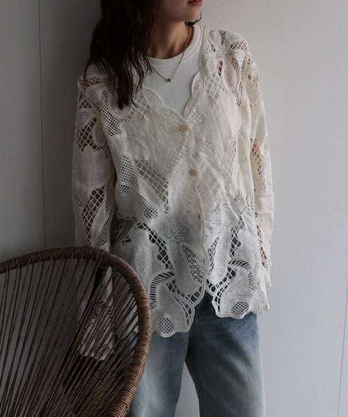 ap retro(アプレトロ)の「レースシアーカーディガン / レースブラウス(シャツ/ブラウス・レディース・オフホワイト/ブラック/ブラウン・FREE)」の10枚目の写真