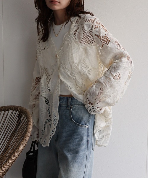 ap retro(アプレトロ)の「レースシアーカーディガン / レースブラウス(シャツ/ブラウス・レディース・オフホワイト/ブラック/ブラウン・FREE)」の6枚目の写真