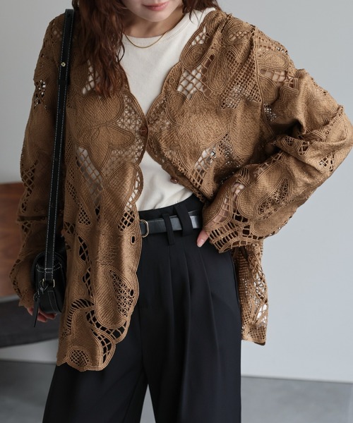極美品✨【ホスイントロピア】レースブラウス　レースカーディガン　透け感　シアー セール】レースシアーカーディガン / レースブラウス（シャツ