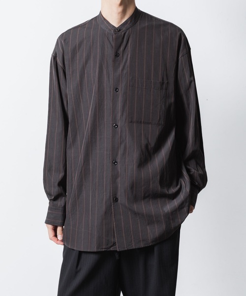 ATTACHMENT（アタッチメント）の「CU/CO ストライプツイル バンドカラー L/S SHIRT / CU/CO STRIPE TWILL BANDCOLLAR L/S SHIRT（シャツ/ブラウス・メンズ・グレー系/グリーン系・3/2/1）」の2枚目の写真