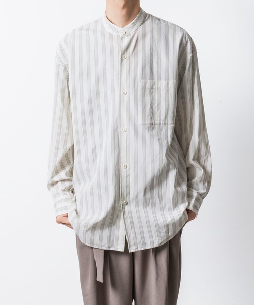 CU/CO ストライプツイル バンドカラー L/S SHIRT / CU/CO STRIPE TWILL BANDCOLLAR L/S SHIRT