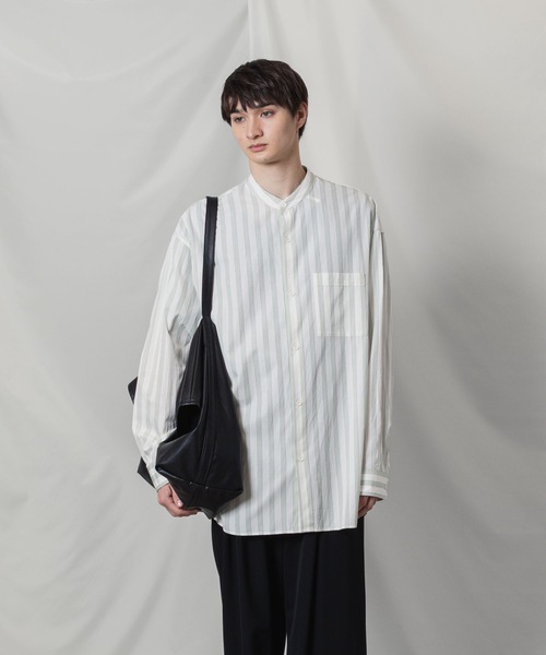 ATTACHMENT（アタッチメント）の「CU/CO ストライプツイル バンドカラー L/S SHIRT / CU/CO STRIPE TWILL BANDCOLLAR L/S SHIRT（シャツ/ブラウス・メンズ・グレー系/グリーン系・3/2/1）」の3枚目の写真