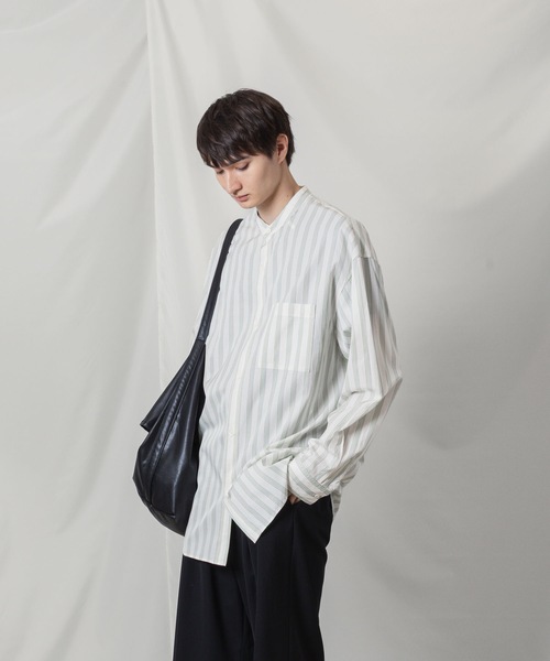 ATTACHMENT（アタッチメント）の「CU/CO ストライプツイル バンドカラー L/S SHIRT / CU/CO STRIPE TWILL BANDCOLLAR L/S SHIRT（シャツ/ブラウス・メンズ・グレー系/グリーン系・3/2/1）」の6枚目の写真