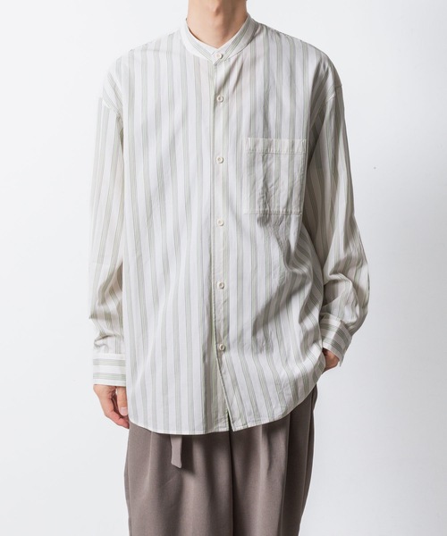 ATTACHMENT（アタッチメント）の「CU/CO ストライプツイル バンドカラー L/S SHIRT / CU/CO STRIPE TWILL BANDCOLLAR L/S SHIRT（シャツ/ブラウス・メンズ・グレー系/グリーン系・3/2/1）」の9枚目の写真