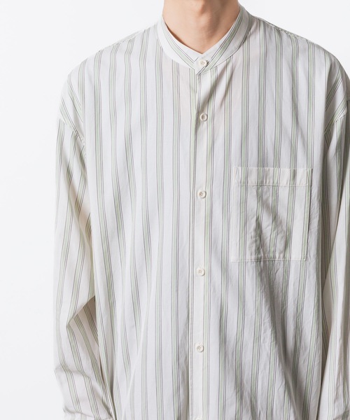 ATTACHMENT（アタッチメント）の「CU/CO ストライプツイル バンドカラー L/S SHIRT / CU/CO STRIPE TWILL BANDCOLLAR L/S SHIRT（シャツ/ブラウス・メンズ・グレー系/グリーン系・3/2/1）」の4枚目の写真