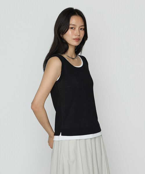 K.T KIYOKO TAKASE（キヨコタカセ）の「強撚ガステレコ／オーガニック レイヤードタンクトップ（タンクトップ・レディース・ベージュ/ブラック×ホワイト/ネイビー・9号）」の2枚目の写真