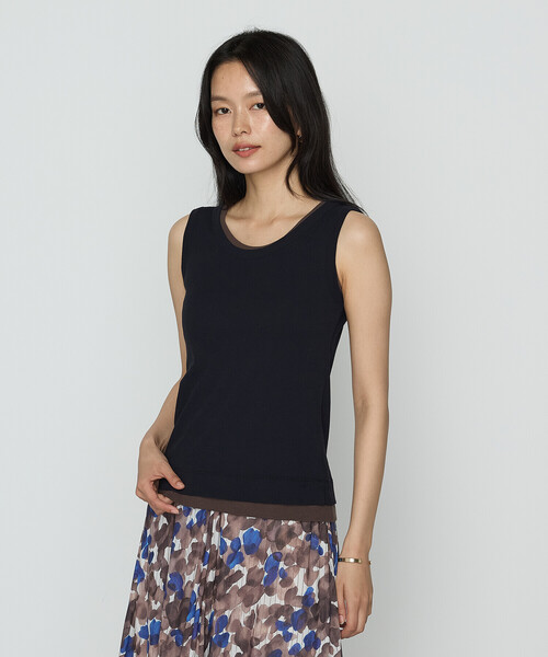 K.T KIYOKO TAKASE（キヨコタカセ）の「強撚ガステレコ／オーガニック レイヤードタンクトップ（タンクトップ・レディース・ベージュ/ブラック×ホワイト/ネイビー・9号）」の3枚目の写真