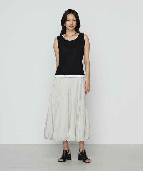 K.T KIYOKO TAKASE（キヨコタカセ）の「強撚ガステレコ／オーガニック レイヤードタンクトップ（タンクトップ・レディース・ベージュ/ブラック×ホワイト/ネイビー・9号）」の7枚目の写真