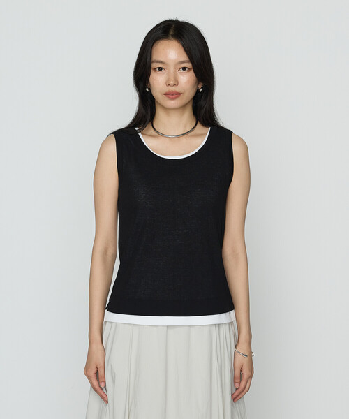 K.T KIYOKO TAKASE（キヨコタカセ）の「強撚ガステレコ／オーガニック レイヤードタンクトップ（タンクトップ・レディース・ベージュ/ブラック×ホワイト/ネイビー・9号）」の18枚目の写真