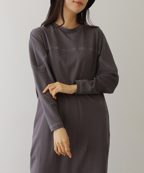 Lace Ladies(レースレディース)の「ソリッドカラー バック スリット マキシ カット ワンピース(ワンピース・レディース・チャコールグレー/ブラック/オートミール/ベージュ・S/FREE)」の2枚目の写真