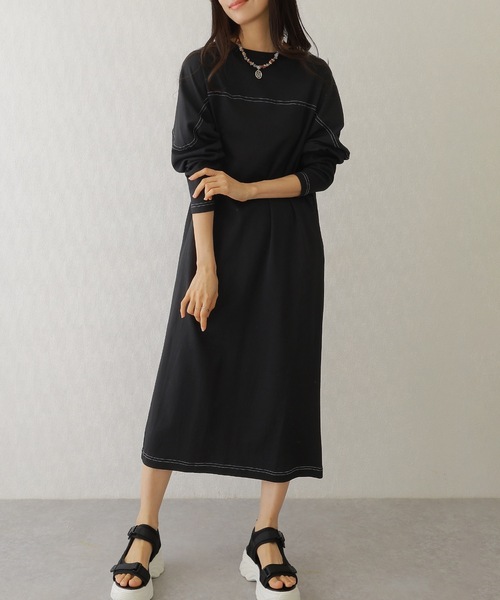 Lace Ladies(レースレディース)の「ソリッドカラー バック スリット マキシ カット ワンピース(ワンピース・レディース・チャコールグレー/ブラック/オートミール/ベージュ・S/FREE)」の1枚目の写真
