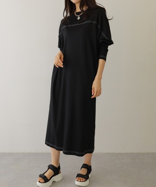 Lace Ladies(レースレディース)の「ソリッドカラー バック スリット マキシ カット ワンピース(ワンピース・レディース・チャコールグレー/ブラック/オートミール/ベージュ・S/FREE)」の5枚目の写真