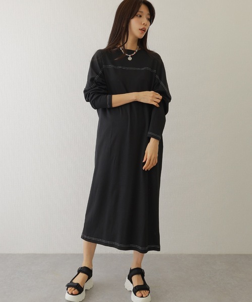 Lace Ladies(レースレディース)の「ソリッドカラー バック スリット マキシ カット ワンピース(ワンピース・レディース・チャコールグレー/ブラック/オートミール/ベージュ・S/FREE)」の8枚目の写真