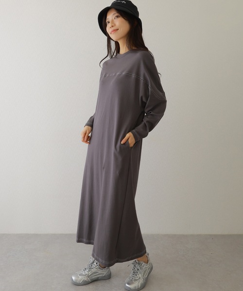 Lace Ladies(レースレディース)の「ソリッドカラー バック スリット マキシ カット ワンピース(ワンピース・レディース・チャコールグレー/ブラック/オートミール/ベージュ・S/FREE)」の11枚目の写真