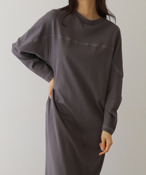 Lace Ladies(レースレディース)の「ソリッドカラー バック スリット マキシ カット ワンピース(ワンピース・レディース・チャコールグレー/ブラック/オートミール/ベージュ・S/FREE)」の12枚目の写真