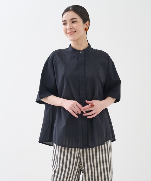 collex（コレックス）の「インド綿 半袖フレアブラウス（シャツ/ブラウス・レディース・ブラック/ブルー・フリー）」の13枚目の写真