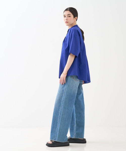 collex（コレックス）の「インド綿 半袖フレアブラウス（シャツ/ブラウス・レディース・ブラック/ブルー・フリー）」の5枚目の写真