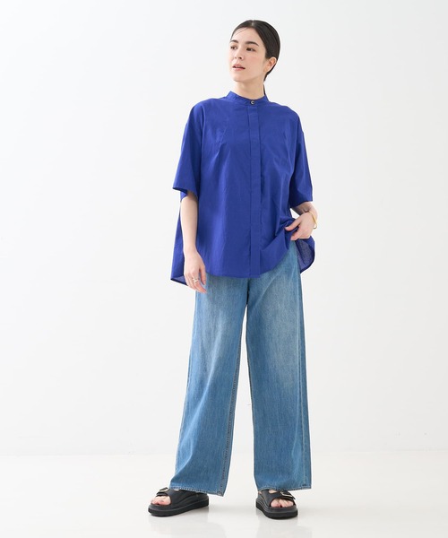 collex（コレックス）の「インド綿 半袖フレアブラウス（シャツ/ブラウス・レディース・ブラック/ブルー・フリー）」の4枚目の写真