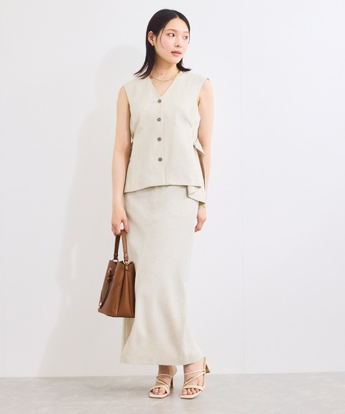 VIS（ビス）の「【セットアップ対応】サイドベルトフレアジレ（ベスト・レディース・オフホワイト/チャコールグレー・FREE）」の4枚目の写真