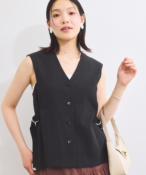 VIS（ビス）の「【セットアップ対応】サイドベルトフレアジレ（ベスト・レディース・オフホワイト/チャコールグレー・FREE）」の18枚目の写真