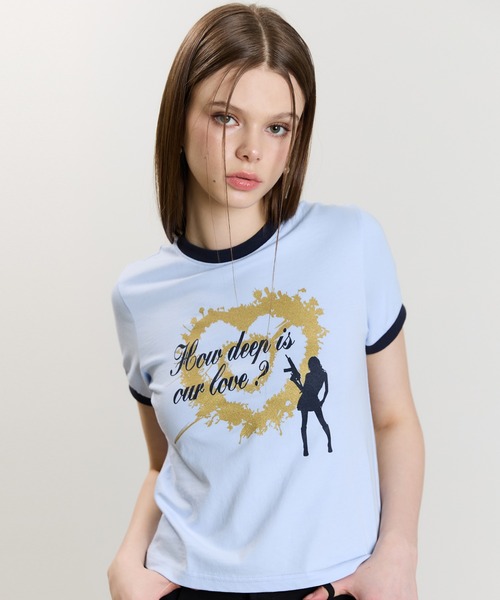 LUVISTRUE（ラヴイズトゥルー）の「SM HOW DEEP HEART TANG TEE（Tシャツ/カットソー・レディース・ホワイト/ブラック/ブルー・FREE）」の3枚目の写真