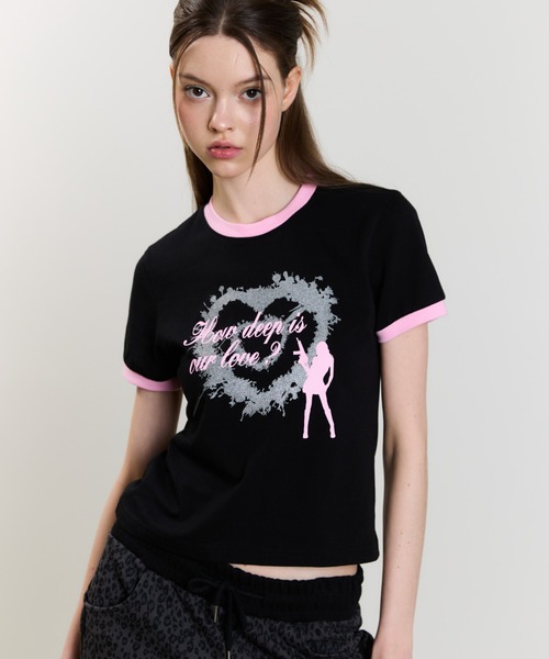LUVISTRUE（ラヴイズトゥルー）の「SM HOW DEEP HEART TANG TEE（Tシャツ/カットソー・レディース・ホワイト/ブラック/ブルー・FREE）」の4枚目の写真