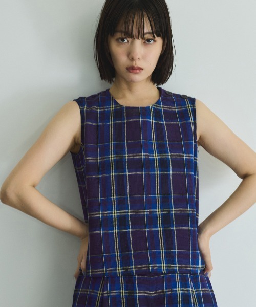 VICKY（ビッキー）の「カラミチェックプルブラウス≪手洗い可能≫（シャツ/ブラウス・レディース・ブラック系その他/オレンジ系その他/ブルー系その他・M）」の6枚目の写真