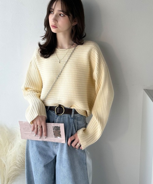 classicalelf（クラシカルエルフ）の「ゆるリブの抜け感。ドルマン袖クルーネックニットトップス（長袖）（ニット/セーター・レディース・ブラック/アイボリー/グレー/オフホワイト・LARGE/MEDIUM/SMALL/X-LARGE）」の12枚目の写真
