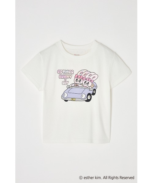 SLY(スライ)の「Esther Bunny x SLY PRINT T/SH エスターバニー スライ プリント Tシャツ 半袖 夏服(Tシャツ/カットソー・レディース・ネイビー/ホワイト・FREE)」の4枚目の写真