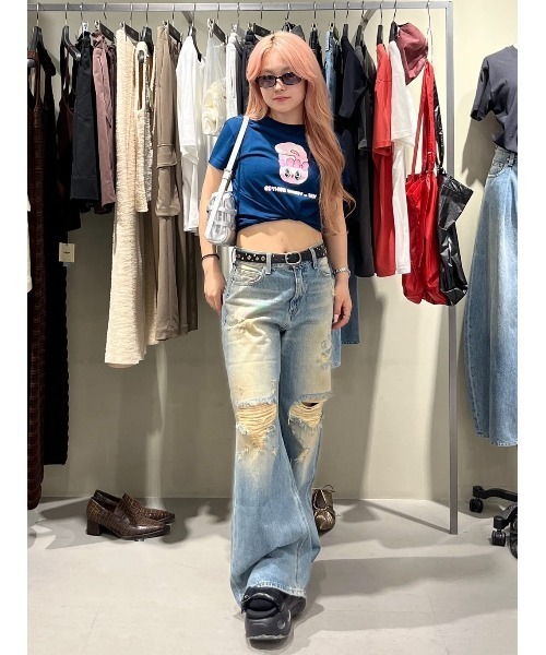 SLY(スライ)の「Esther Bunny x SLY PRINT T/SH エスターバニー スライ プリント Tシャツ 半袖 夏服(Tシャツ/カットソー・レディース・ネイビー/ホワイト・FREE)」の21枚目の写真