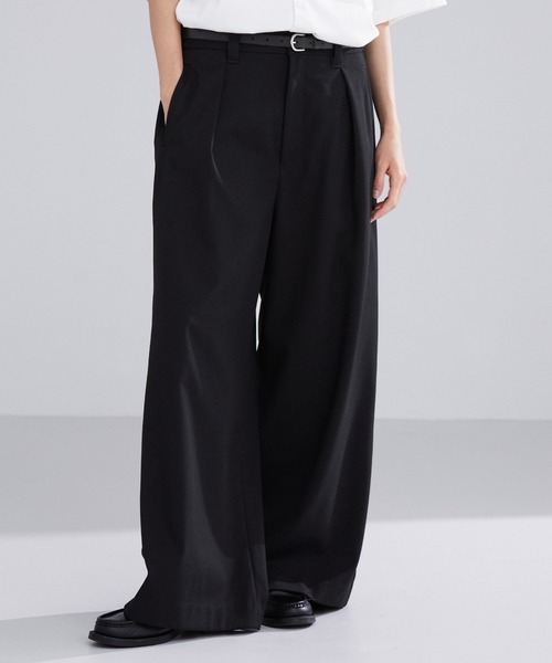 AVALONE ワイド　バギー　スラックス　ブラック LUENNA】One-Tuck Baggy Wide Slacks / ワンタックバギーワイド