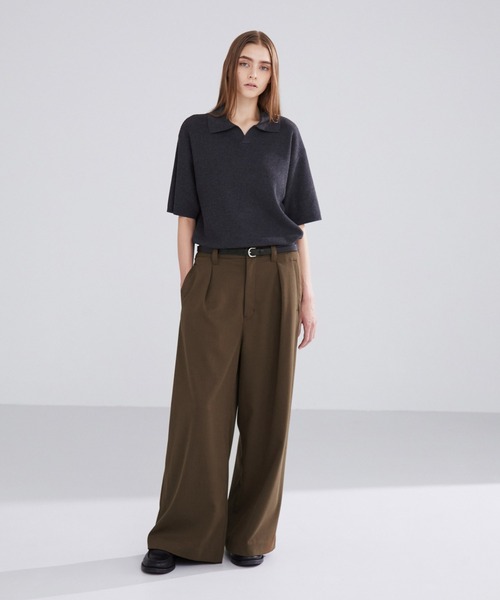［ミルク］un peu wide baggy slacks LUENNA】One-Tuck Baggy Wide Slacks / ワンタックバギーワイド