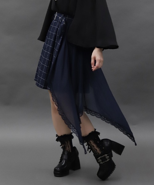 ファムローゼミニSK　紺×紺 オーバースカート付ミニスカート（スカート）｜axes femme