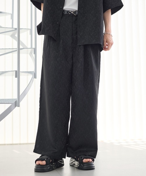 総柄ジャガード2タックワイドバギースラックス（スラックス）｜ETELIO